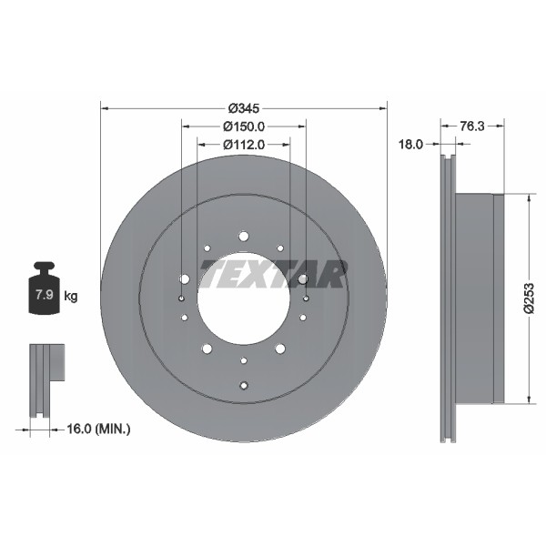 Слика на кочионен диск TEXTAR PRO 92198503 за Toyota Land Cruiser (URJ20,J20) 4.6 V8 - 309 коњи бензин