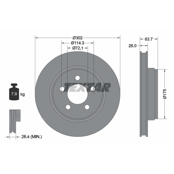 Слика на кочионен диск TEXTAR PRO 92203303 за Dodge Nitro 4.0 - 260 коњи бензин