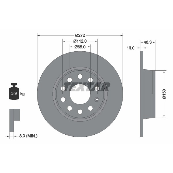 Слика на кочионен диск TEXTAR PRO 92224903 за VW Scirocco (137) 2.0 TSI - 180 коњи бензин