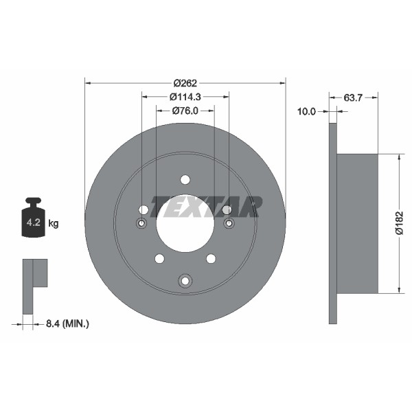 Слика на кочионен диск TEXTAR PRO 92226003 за Kia Soul (AM) 1.6 Flex - 130 коњи Бензин/Етанол