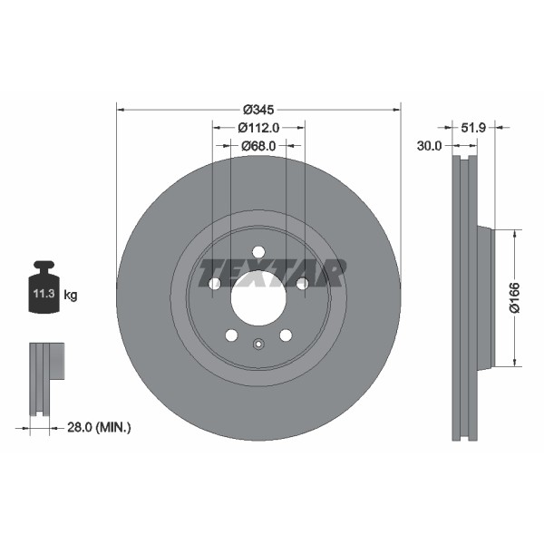 Слика на кочионен диск TEXTAR PRO 92229203 за Audi A4 Avant (8K5, B8) 2.0 TFSI - 224 коњи бензин