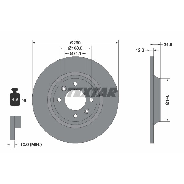 Слика на кочионен диск TEXTAR PRO 92231303 за Citroen DS5 Hatchback 1.6 HDi - 115 коњи дизел