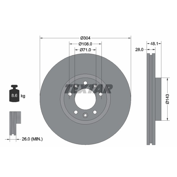 Слика на кочионен диск TEXTAR PRO 92232303 за Citroen C4 Grand Picasso 2 1.2 THP 130 - 130 коњи бензин