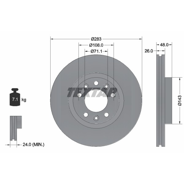 Слика на кочионен диск TEXTAR PRO 92232503 за Peugeot 407 SW 2.0 HDi 135 - 136 коњи дизел