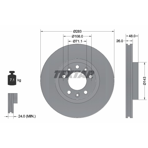 Слика на кочионен диск TEXTAR PRO 92232503 за Peugeot 605 Saloon 2.1 TD 12V - 109 коњи дизел