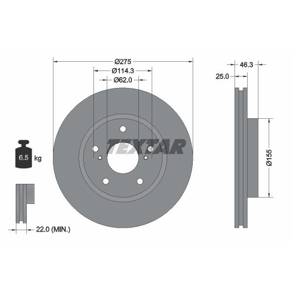 Слика на кочионен диск TEXTAR PRO 92232703 за Toyota RAV4 3.5 VVTi 4WD - 273 коњи бензин