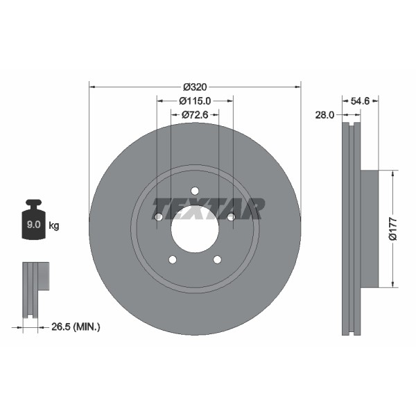 Слика на кочионен диск TEXTAR PRO 92235403 за Dodge Charger 2.7 - 181 коњи бензин