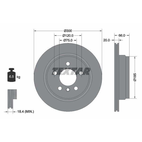 Слика на кочионен диск TEXTAR PRO 92239703 за BMW 3 Sedan F30 F35 F80 318 d xDrive - 143 коњи дизел