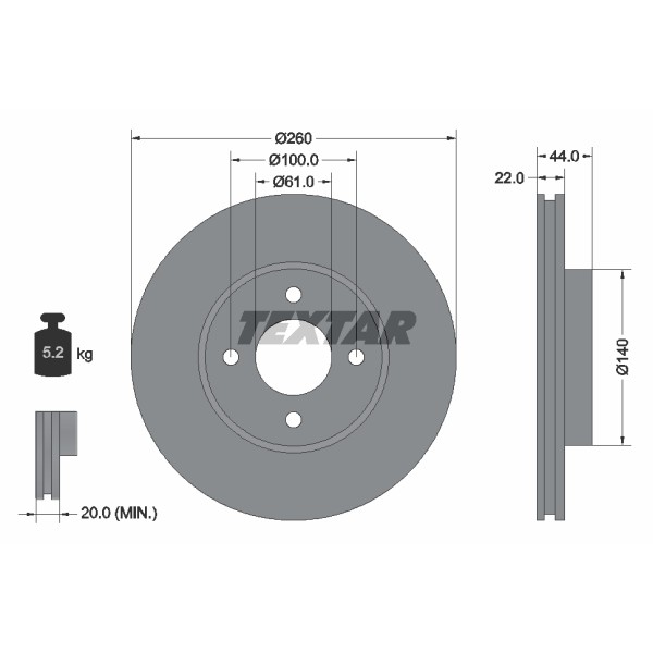 Слика на кочионен диск TEXTAR PRO 92239903 за Nissan Note 2013 1.2 - 80 коњи бензин