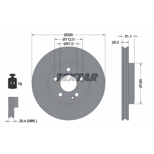 Слика на кочионен диск TEXTAR PRO 92241603 за Mercedes B-Class (w246) B 200 CDI (246.201) - 136 коњи дизел