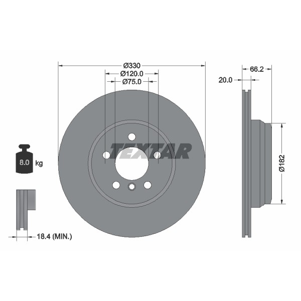 Слика на кочионен диск TEXTAR PRO 92241903 за BMW 3 Touring F31 330 d xDrive - 286 коњи дизел