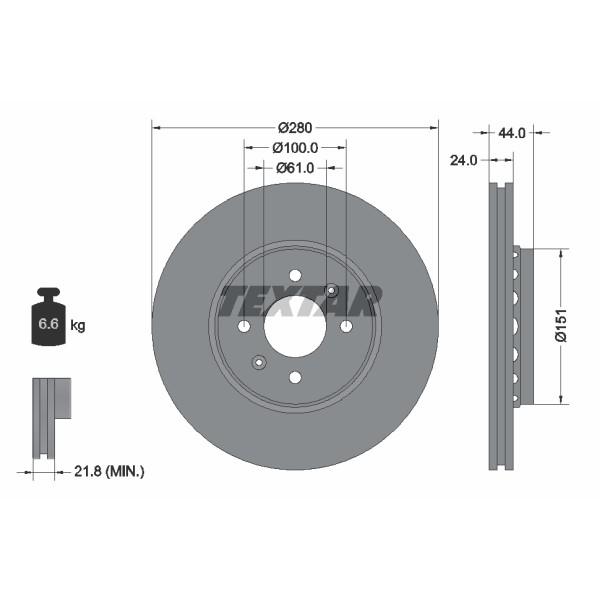 Слика на кочионен диск TEXTAR PRO 92254603 за Renault Megane 1 (BA0-1) 1.9 dTi (BA08, BA0N) - 98 коњи дизел