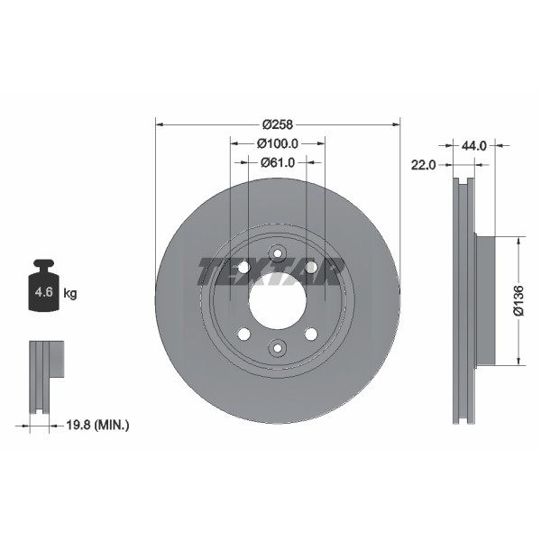 Слика на кочионен диск TEXTAR PRO 92255203 за Renault Twingo 3 0.9 TCe 110 - 109 коњи бензин