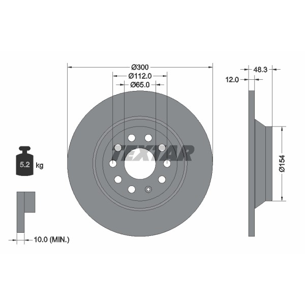 Слика на кочионен диск TEXTAR PRO 92255403 за Audi A3 Sportback (8VA) 1.0 TFSI - 115 коњи бензин