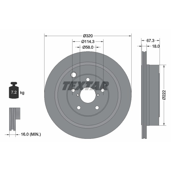 Слика на кочионен диск TEXTAR PRO 92255903 за Subaru Tribeca (B9) 3.6 - 256 коњи бензин