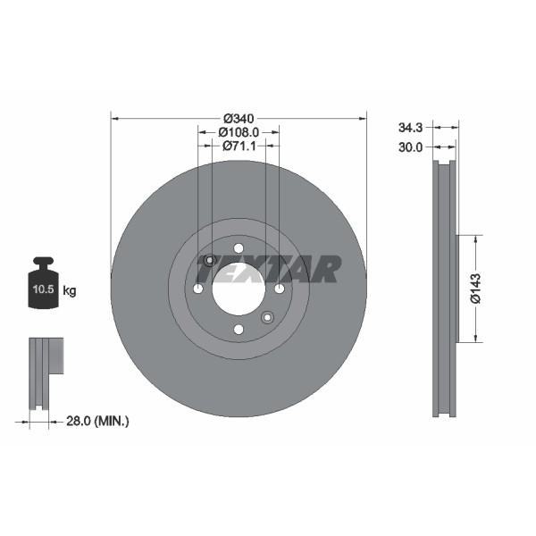 Слика на кочионен диск TEXTAR PRO 92256903 за Citroen DS5 Hatchback 1.6 HDi 120 - 120 коњи дизел