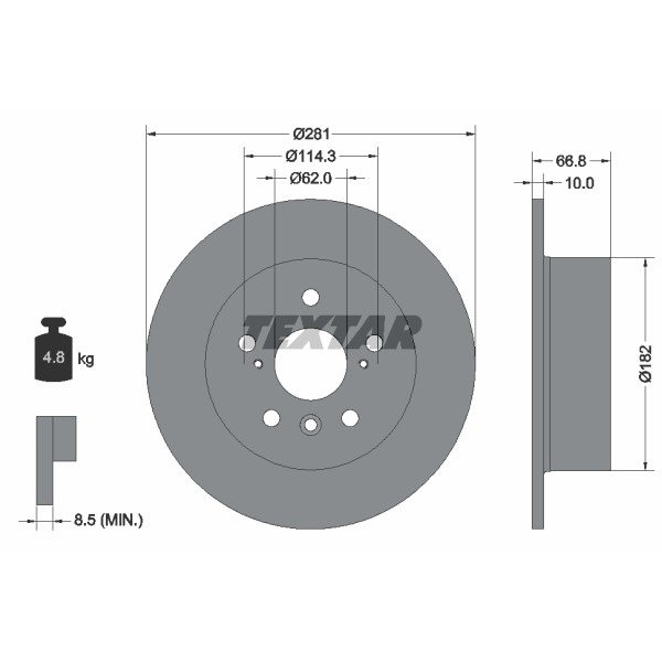 Слика на кочионен диск TEXTAR PRO 92257803 за Toyota Camry Sedan (XV4) 2.4 VVTi - 173 коњи бензин