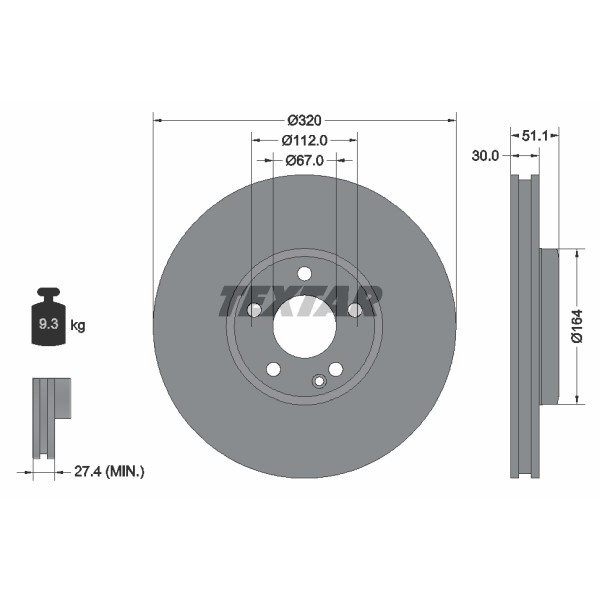 Слика на кочионен диск TEXTAR PRO 92258003 за Mercedes B-Class (w246) B 220 CDI (246.203) - 177 коњи дизел