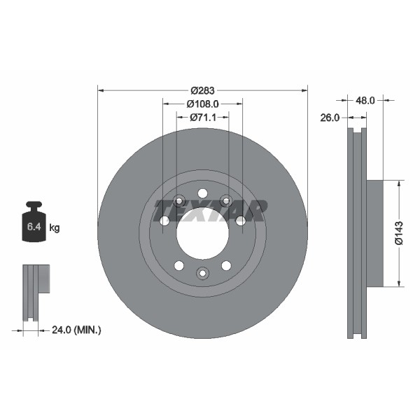 Слика на кочионен диск TEXTAR PRO 92267203 за Citroen Grand C4 Space Tourer 2.0 BlueHDi 150 - 150 коњи дизел