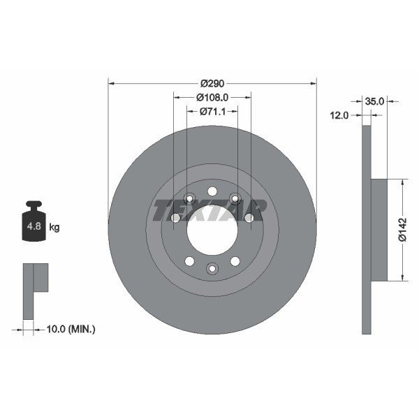 Слика на кочионен диск TEXTAR PRO 92267303 за Citroen Jumpy (V) 2.0 BlueHDi 150 - 150 коњи дизел