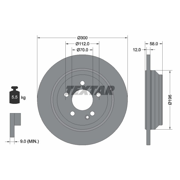 Слика на кочионен диск TEXTAR PRO 92272703 за Mercedes Vito Box (w447) 114 CDI (447.601, 447.603, 447.605) - 136 коњи дизел