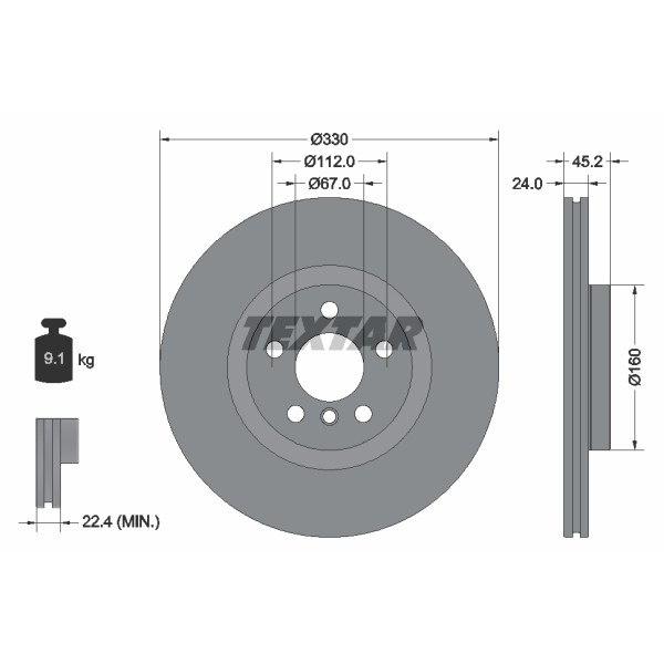 Слика на кочионен диск TEXTAR PRO 92274403 за BMW 2 Gran Tourer F46 218 d - 150 коњи дизел