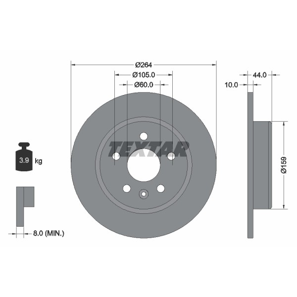 Слика на кочионен диск TEXTAR PRO 92275303 за Opel Astra K (B16) 1.0 Turbo (68) - 90 коњи бензин