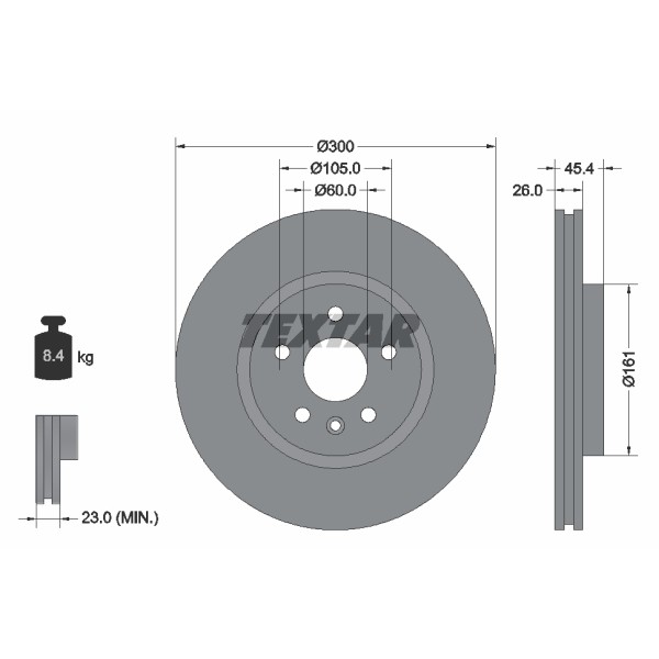 Слика на кочионен диск TEXTAR PRO 92277203 за Opel Astra K (B16) 1.0 Turbo (68) - 90 коњи бензин