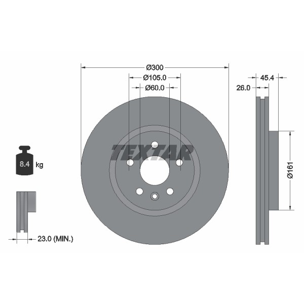 Слика на кочионен диск TEXTAR PRO 92277203 за Opel Astra K (B16) 1.6 BiTurbo - 150 коњи дизел