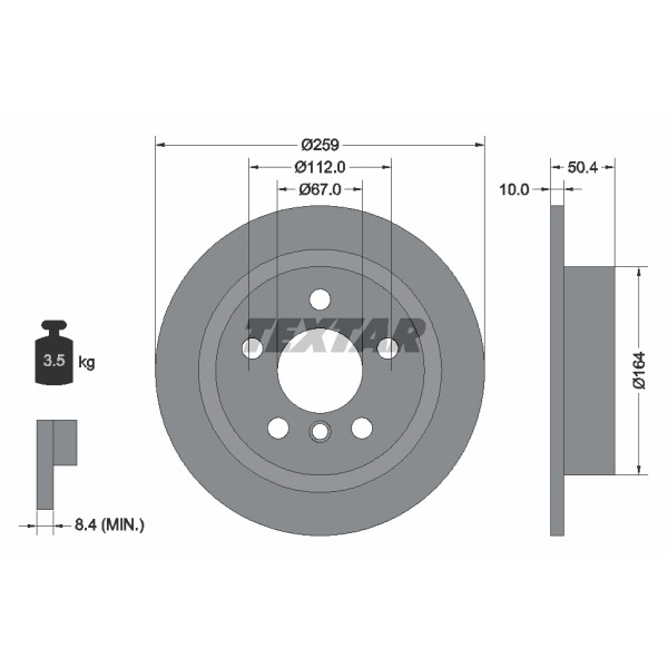 Слика на кочионен диск TEXTAR PRO 92279303 за Mini (F56) Cooper - 136 коњи бензин