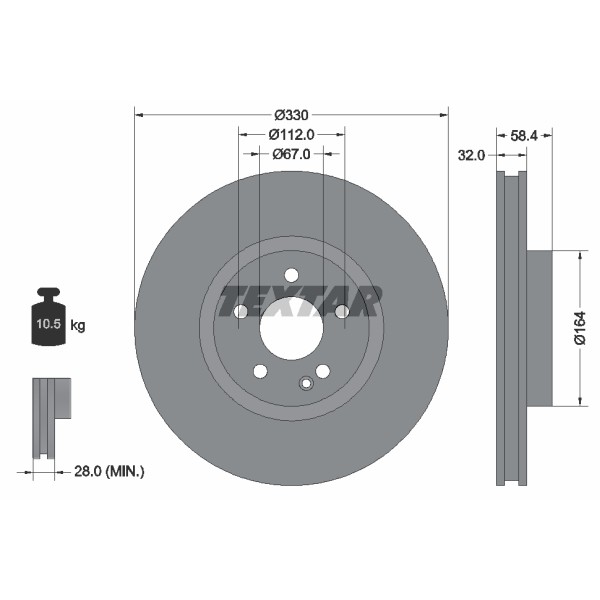 Слика на кочионен диск TEXTAR PRO 92279403 за Mercedes Vito Box (w447) 119 BlueTEC (447.601, 447.603, 447.605) - 190 коњи дизел