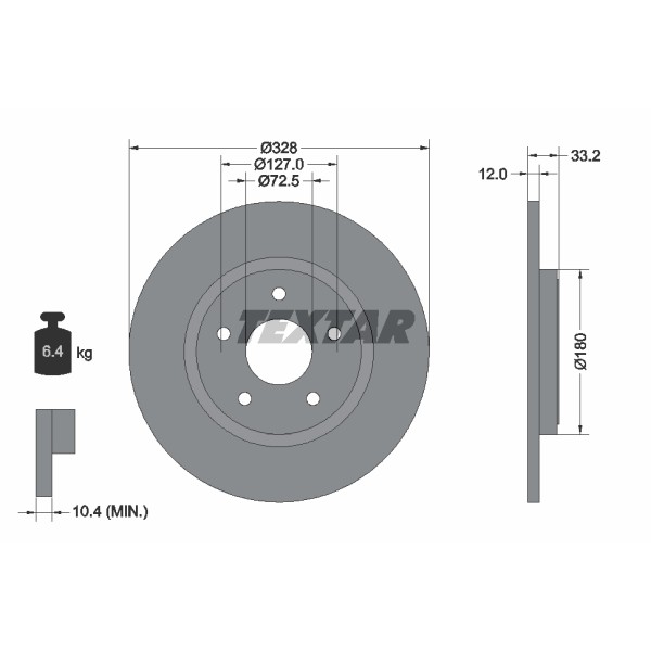 Слика на кочионен диск TEXTAR PRO 92286003 за Fiat Freemont JC 2.0 JTD 4x4 - 170 коњи дизел