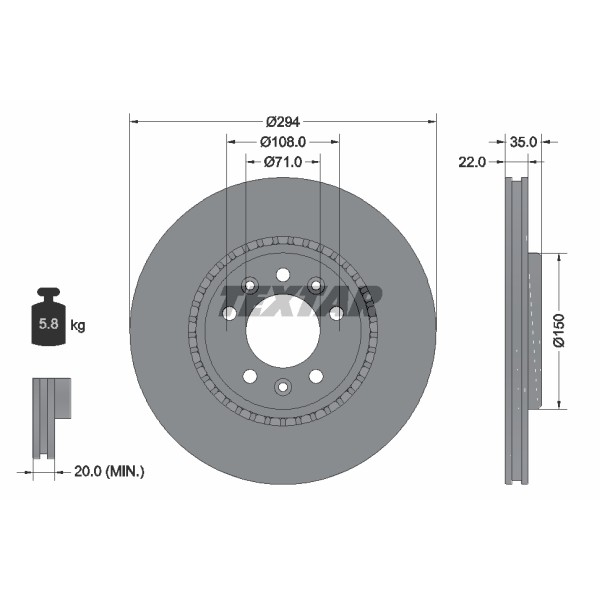 Слика на кочионен диск TEXTAR PRO 92287103 за Citroen Space Tourer (V) 1.6 BlueHDi 115 - 115 коњи дизел