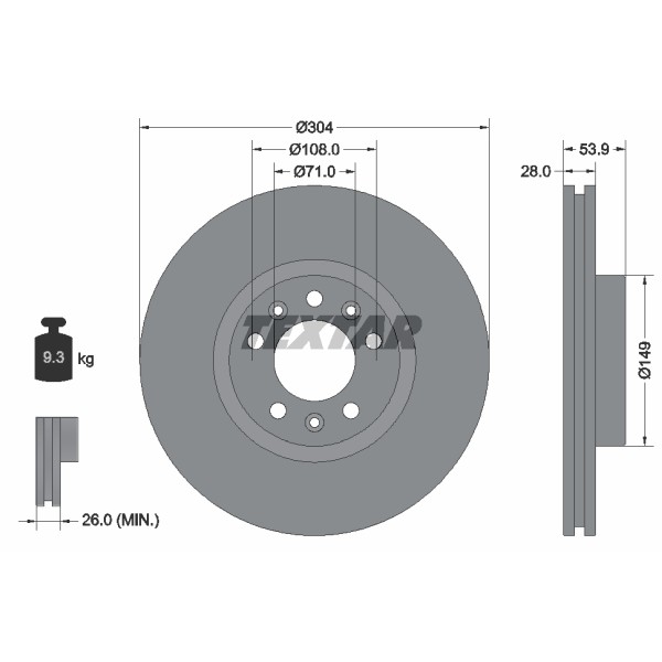 Слика на кочионен диск TEXTAR PRO 92287203 за Citroen Jumpy (V) 2.0 BlueHDi 150 - 150 коњи дизел