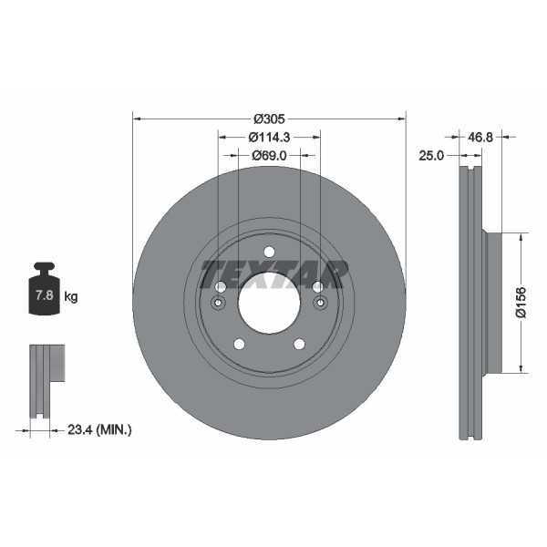 Слика на кочионен диск TEXTAR PRO 92292203 за Kia Cee\'d (CD) 1.6 CRDi 115 - 116 коњи дизел