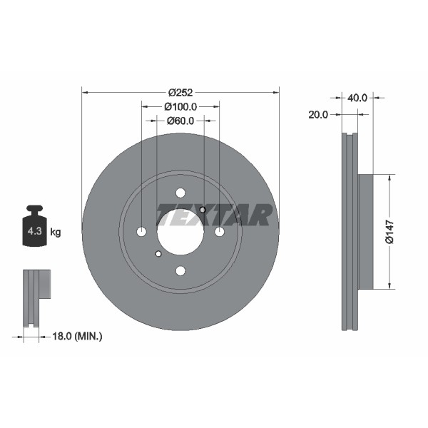 Слика на кочионен диск TEXTAR PRO 92292903 за Suzuki Swift 4 (MZ,EZ) 1.2 - 94 коњи бензин