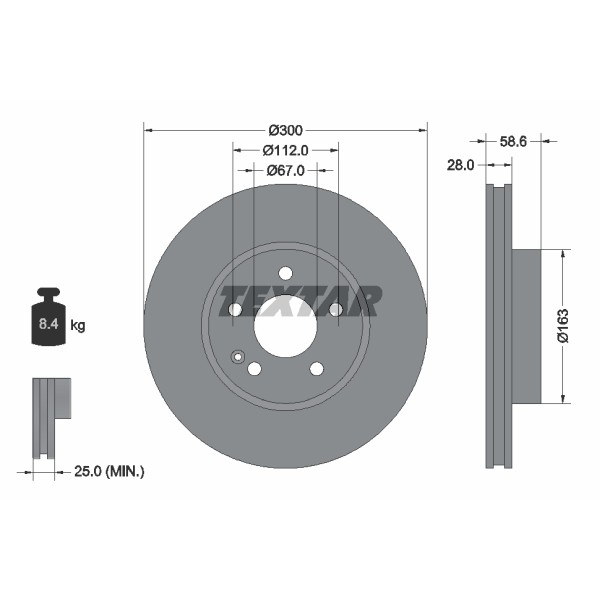 Слика на кочионен диск TEXTAR PRO 93123403 за Mercedes Viano (w639) CDI 2.0 4-matic - 136 коњи дизел