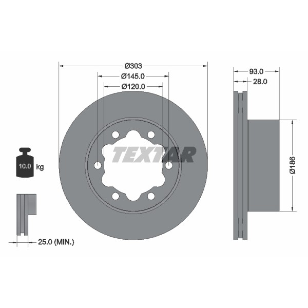 Слика на кочионен диск TEXTAR PRO 93143403 за Mercedes Sprinter 5-t Platform (906) 511 CDI 4x4 (906.135, 906.155, 906.253, 906.255) - 109 коњи дизел