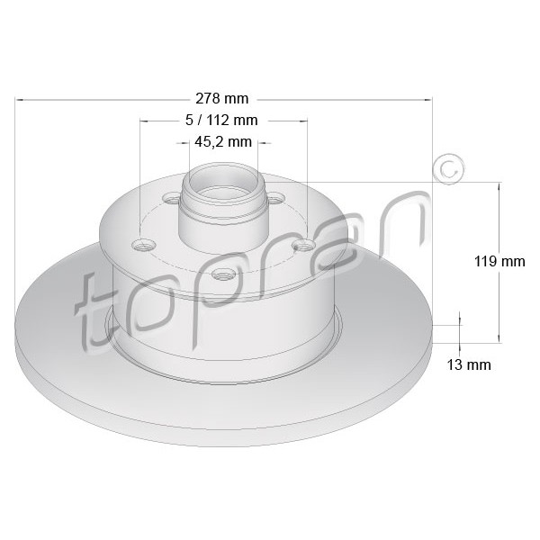 Слика на кочионен диск TOPRAN 103 263 за VW Transporter T3 Box 1.6 D - 50 коњи дизел