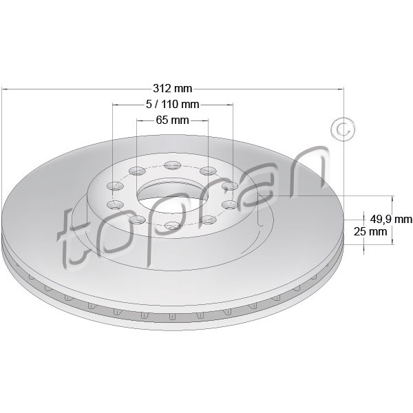 Слика на кочионен диск TOPRAN Coated 110 073 за Audi A3 Sportback (8VA) 2.0 TDI - 143 коњи дизел