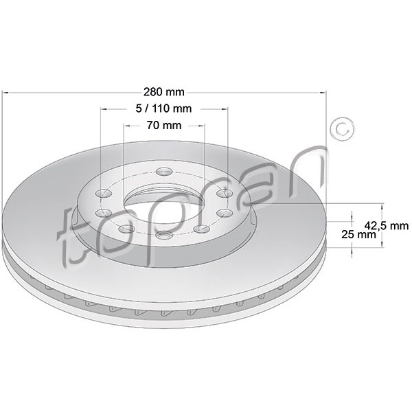 Слика на кочионен диск TOPRAN Coated 205 524 за Opel Astra H Van 1.7 CDTI - 110 коњи дизел