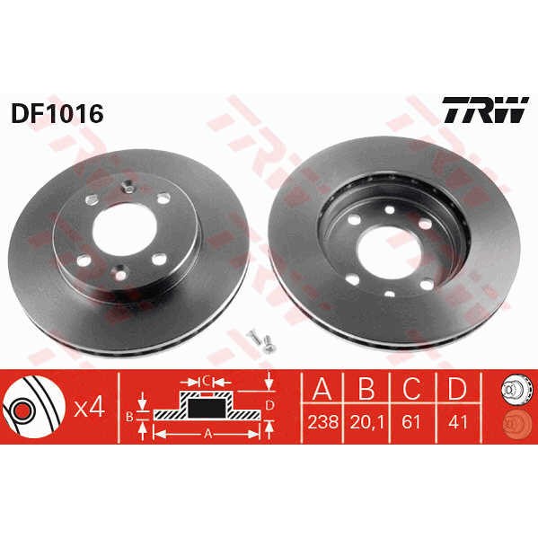 Слика на кочионен диск TRW DF1016 за Renault Thalia (LB0-1-2) 1.5 dCi - 68 коњи дизел