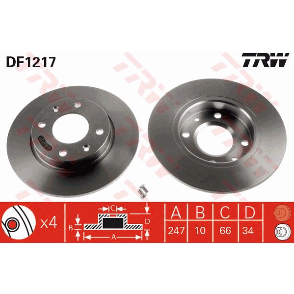 Слика на кочионен диск TRW DF1217 за Citroen Saxo S0,S1 1.6 VTS - 98 коњи бензин