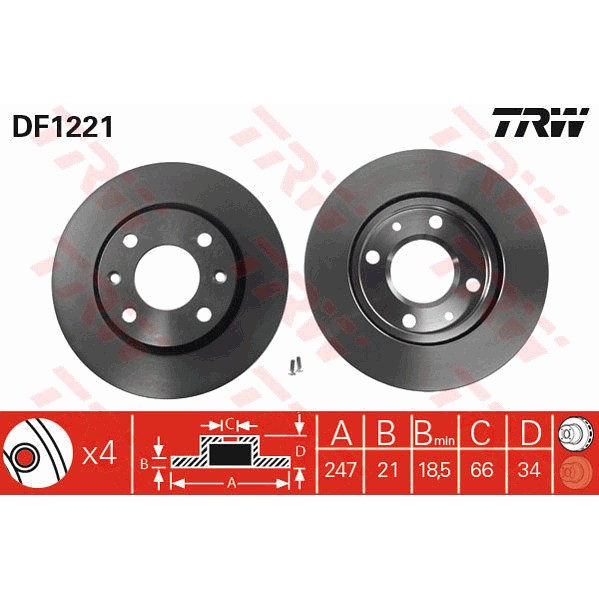 Слика на кочионен диск TRW DF1221 за Citroen ZX Break N2 1.9 D - 64 коњи дизел