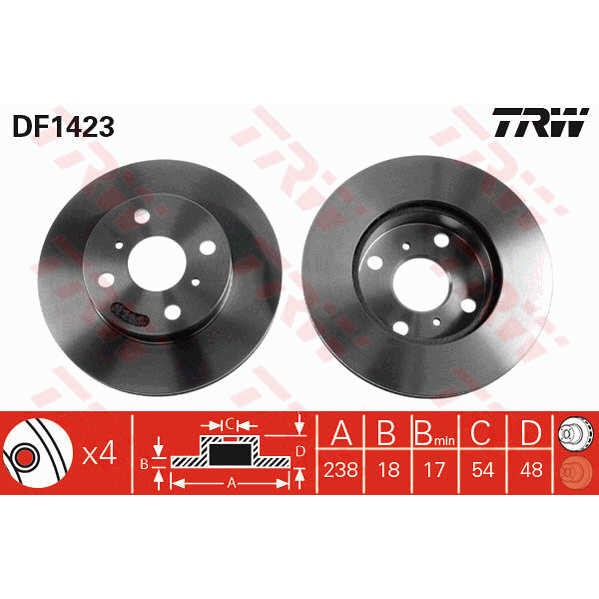 Слика на кочионен диск TRW DF1423 за Toyota Corolla Liftback (E9) 1.6 i (AE94) - 102 коњи бензин