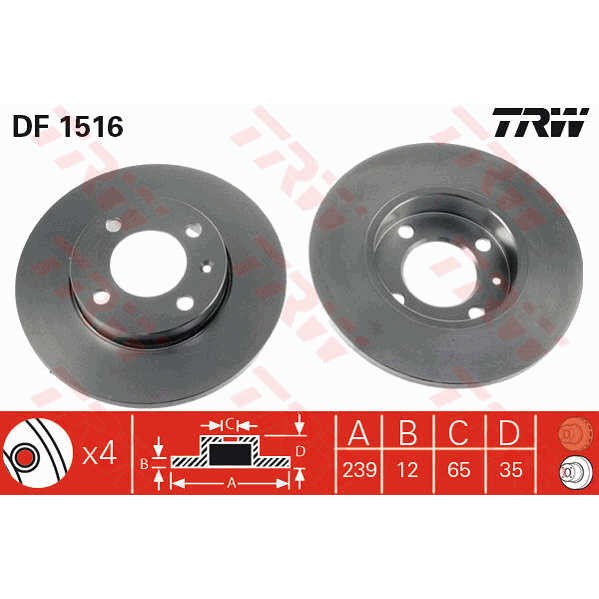 Слика на кочионен диск TRW DF1516 за Seat Cordoba Saloon (6K2,C2) 1.9 SDI - 64 коњи дизел