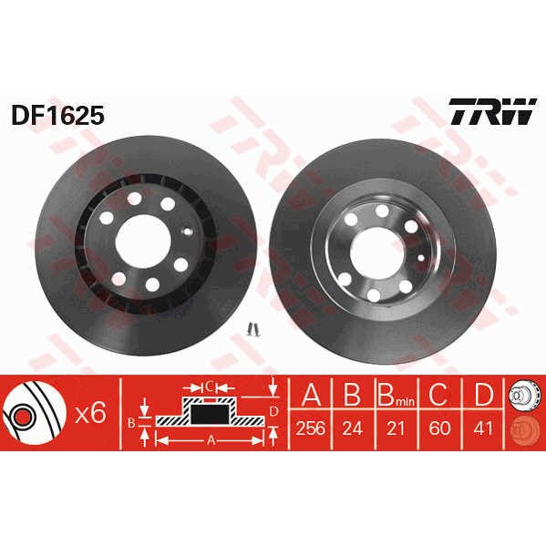 Слика на кочионен диск TRW DF1625 за Daewoo Prince (j19) 2.0 - 110 коњи бензин