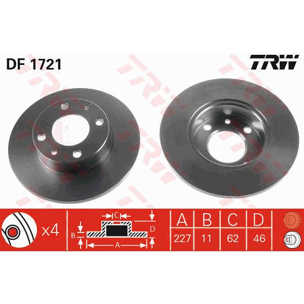 Слика на кочионен диск TRW DF1721 за Seat Marbella Box (028A) 0.8 - 34 коњи бензин