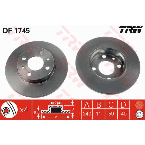 Слика на кочионен диск TRW DF1745 за Fiat Barchetta 183 1.8 16V - 130 коњи бензин