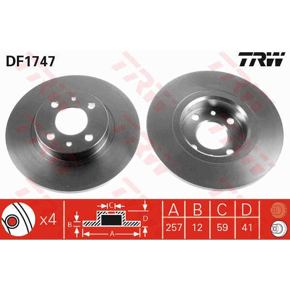 Слика на кочионен диск TRW DF1747 за Fiat Bravo 182 1.4 (182.AG) - 75 коњи бензин